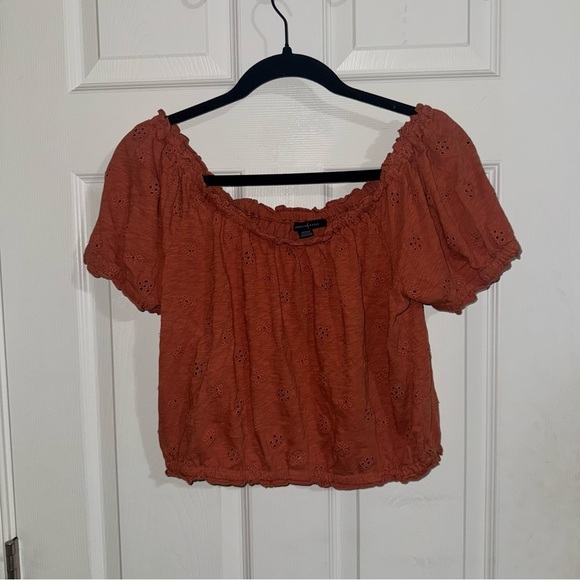 American Eagle Outfitters Terracotta Eyelet Blouse - Picture 1 of 3